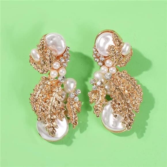 Elegant Pearl & Rhinestone Statement Earrings | Large Drop Fashion Earrings - Picture 5 of 5